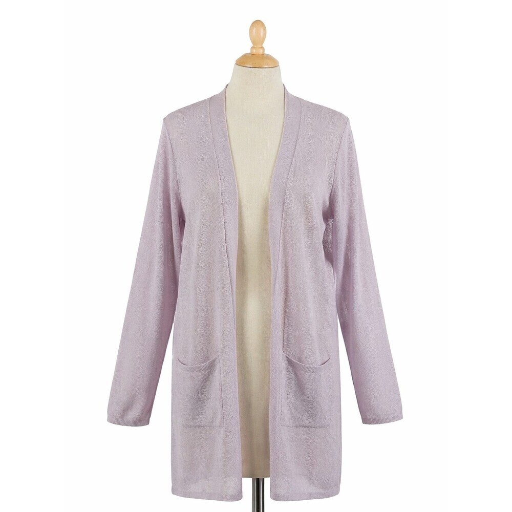 J.Jill Sweater Size Large Open Front Duster Lavender Linen Blend Pockets